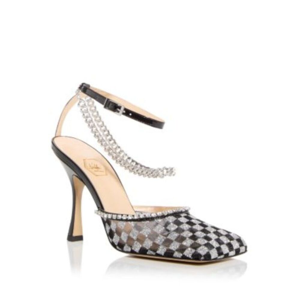 NALEBE Womens Black Crystal-Bracelet At Ankle Stellar Stiletto Pumps Shoes 39